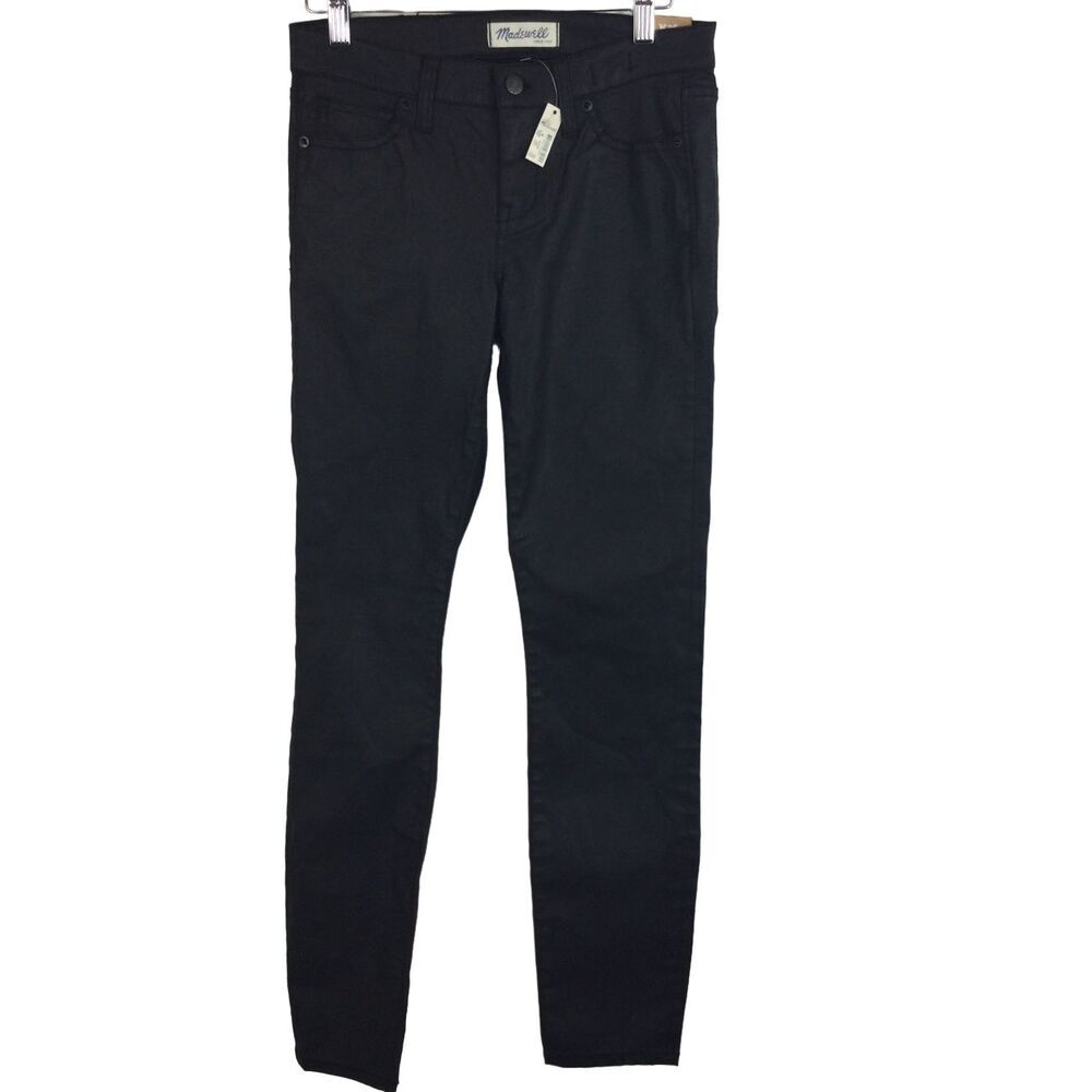 Madewell Women Skinny Skinny Mid Rise Stretch Dark Coated Denim Jeans Black 26